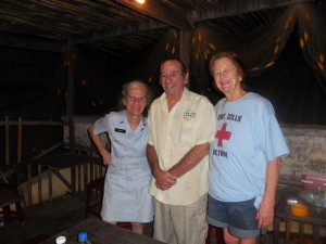Donut Dollies Dorset and Mary with Vietnam Veteran and owner of Bob's Cafe American, Bob Johnston in Tuy Hoa, Vietnam